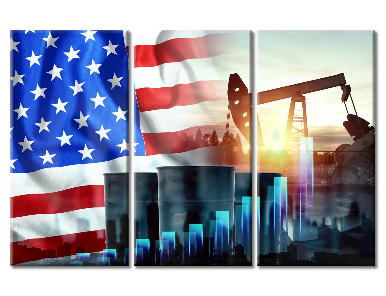 Concept of Oil Production Pictures Canvas Wall Art for Living Room American Flag Large Wall Art Modern Artwork