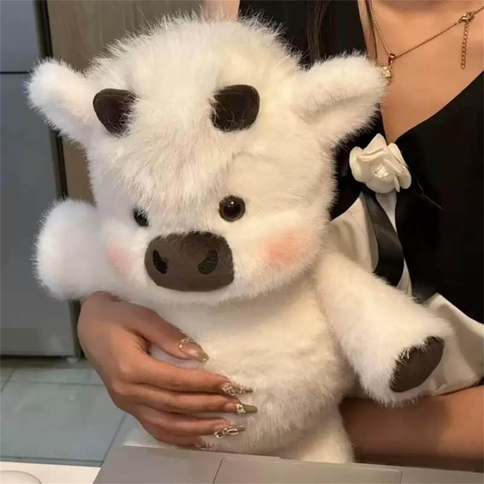 Running Cow Plush, Interactive Moving Legs Highland Stuffed Animal, Shaking Scottish Cattle Soft Doll, Stress Relief Toy for Cozy Couch Bed, 45cm/60cm white 45cm
