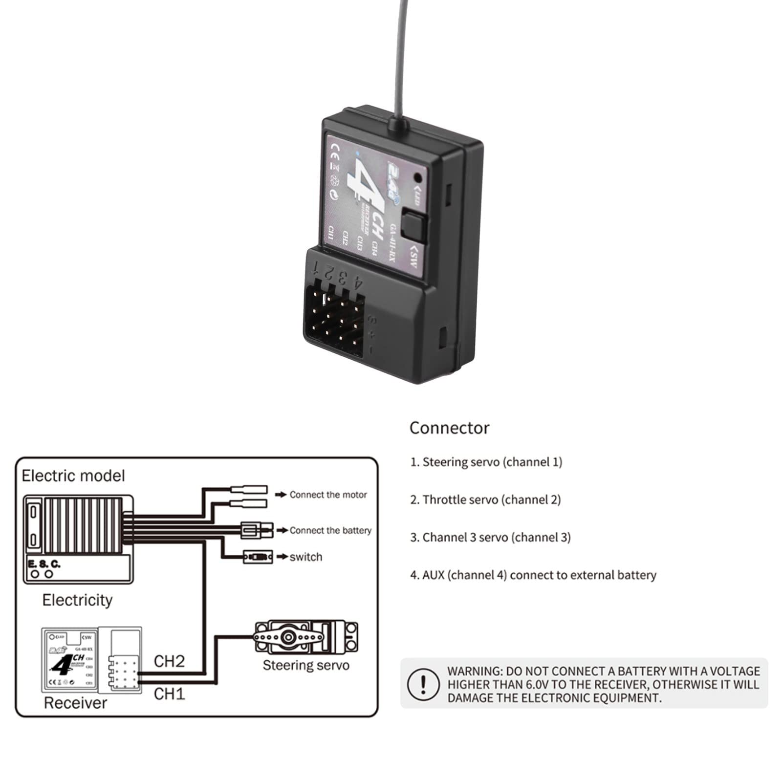 4H-TX 4 canaux 2,4 GHz Système radio RC émetteur récepteur pour voiture RC bateau chars