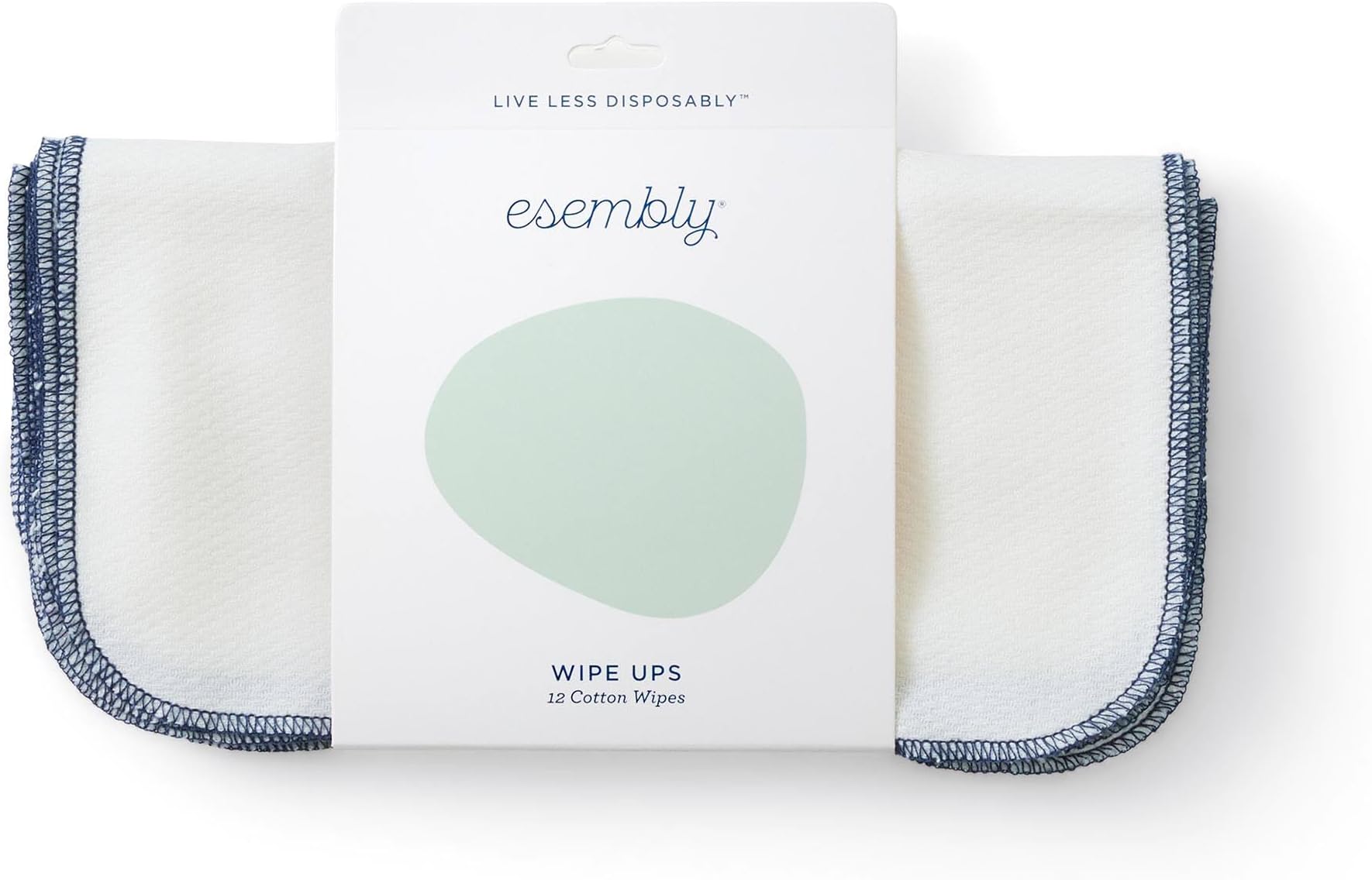Esembly Wipe Ups, Organic Cotton Reusable Baby Wipes, Soft and Sturdy Washable Cloth Diaper Wipes, One Size, 12-pk