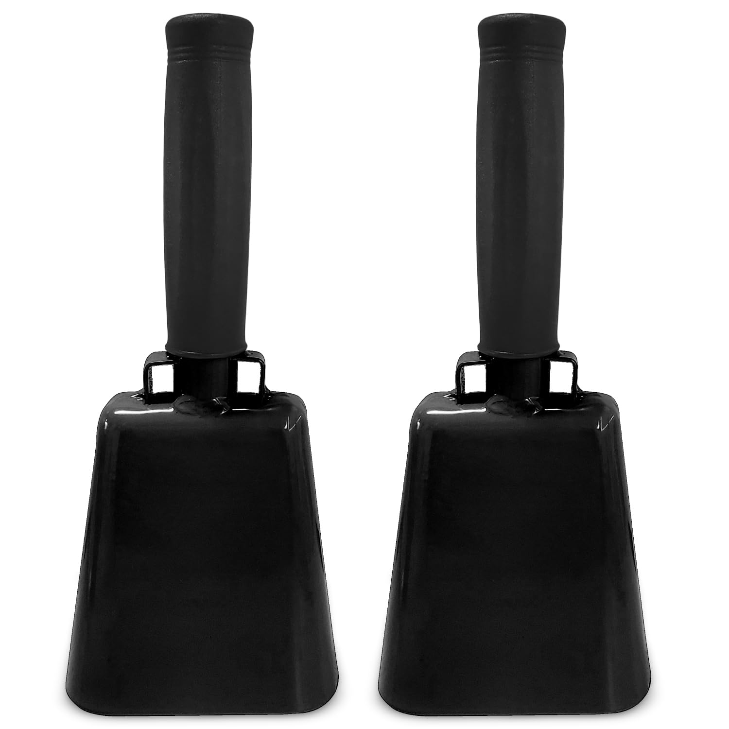 Deke Home - 2 Pack 7 Inch Steel Cowbells with Handle, Loud Noise Makers for Football, Sports, Parties, Competitions, School Spirit & Safety, Large Hand Bell for Cheering & Percussion Instrument