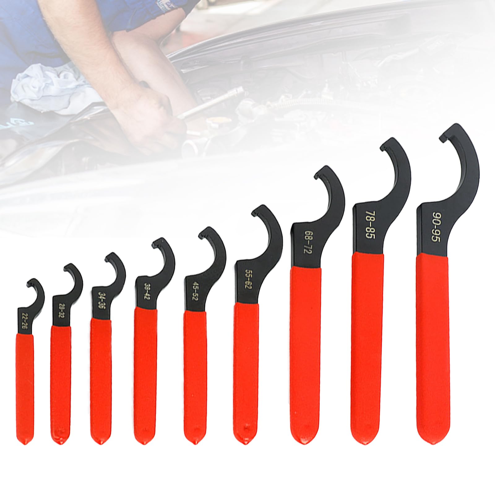 Llave Inglesa, Llave de Gancho de 9 Piezas con Mango de Goma Antideslizante Juego de Llaves Ajustables Llave de Coilover de Acero con Alto Contenido de Carbono Herramienta para Amortiguadores