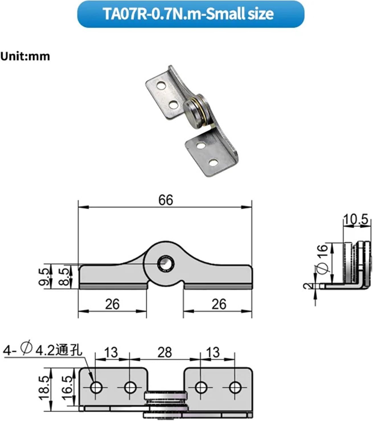 Torque Hinge L-Shaped Damping Stop Rotating Axis at Any Time 1Pcs(TA-0.7N.m-Right)