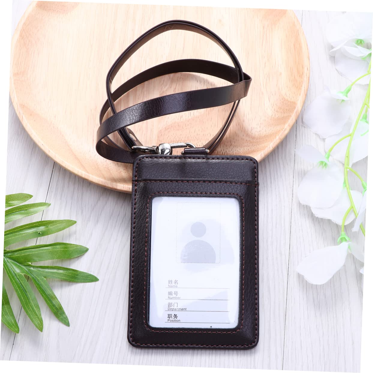 LALAFINA 3pezzi Porta Badge Verticale Pelle Con Laccetto e Clip Girevole Portacarte Id Pu Per Lavoro e Scuola