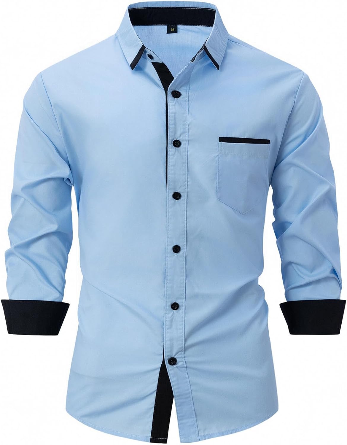 HOTYD Long Sleeve Solid Button Down Shirts for Men Slim Fit Formal Dress Shirts Collared Business Casual Shirt with Pocket