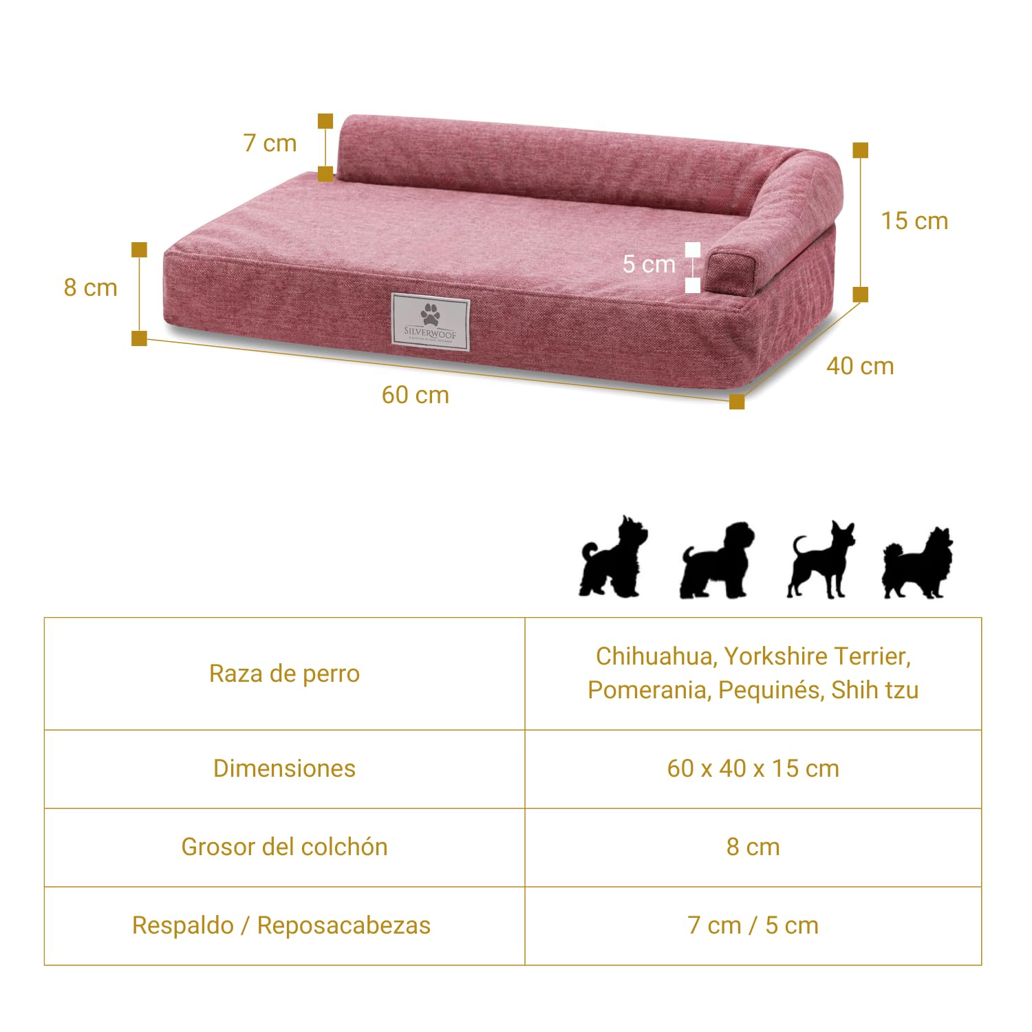 Cama de lujo hecho a mano ortopédica para perros extra pequeños ZEN PLUS - 100% impermeable y lavable - Espuma viscoelástica (8cm) - Cama para perros que calienta y refresca (Rosa, X-Small)