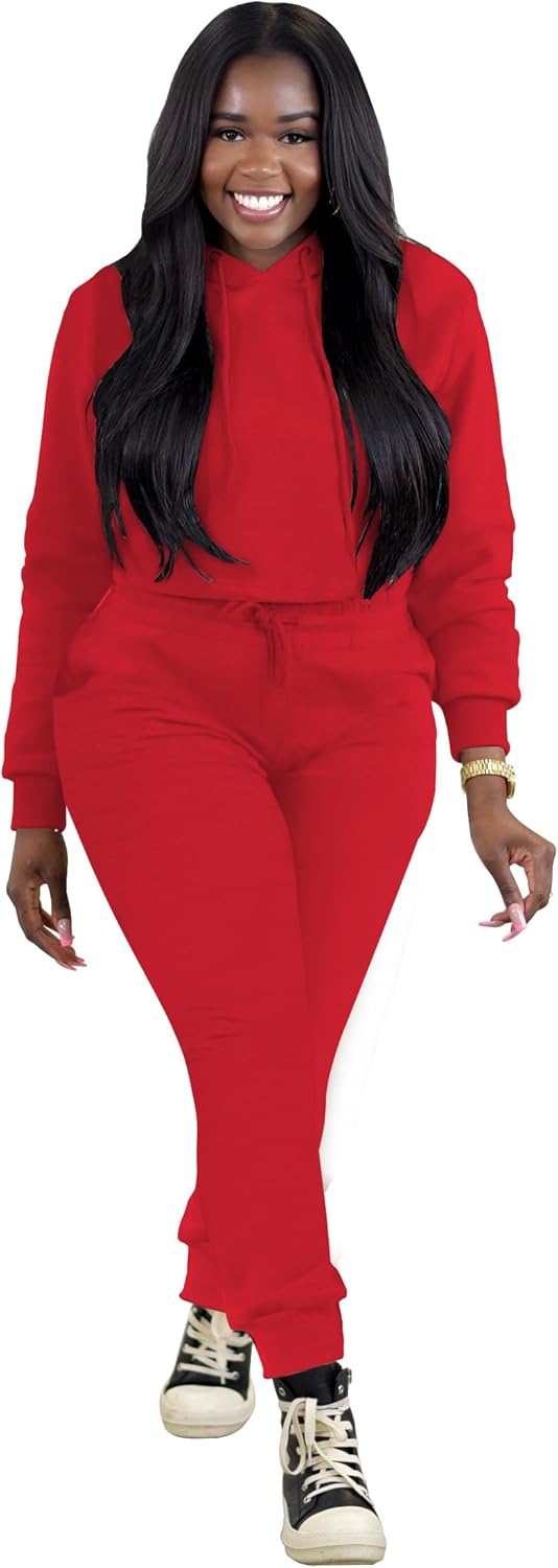 TOPSRANI Womens Two Piece Outfits Bodycon Tracksuit Sweatsuits Hoodie Solid Jogger Biker Workout Lounge Long Sleeve Pant Sets - Image 2