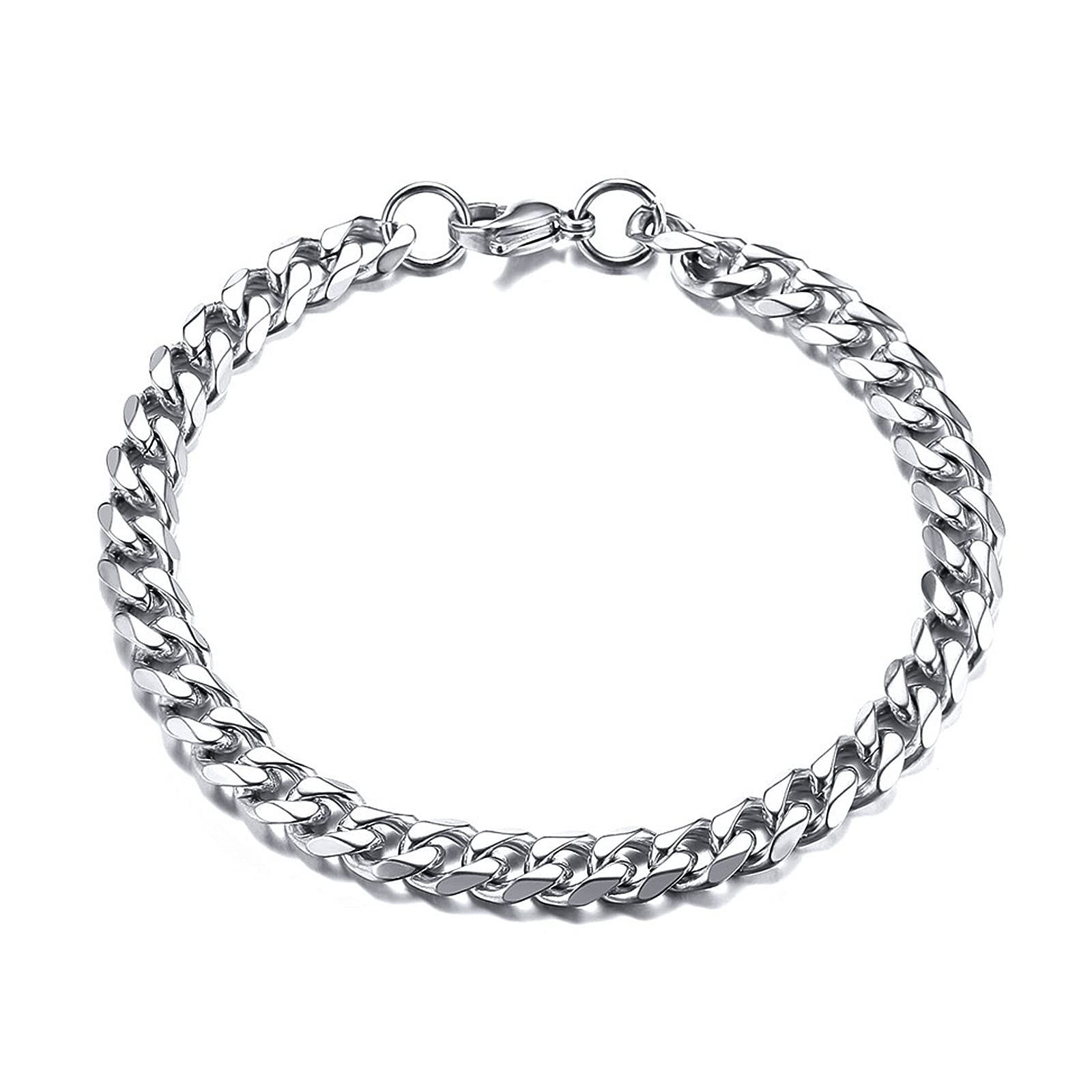 TempBeau Mens Bracelets Silver Curb Chain : Chunky Chain Bracelet Stainless Steel 8mm 10mm 12mm Wrist Bangle Jewelry Gifts for Men Boy Women Hip Hop Rapper