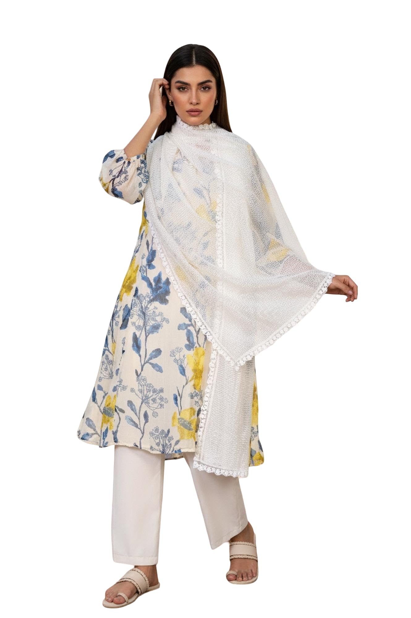 w for woman Self-Design Lace Trim Straight Dupatta-picture-29