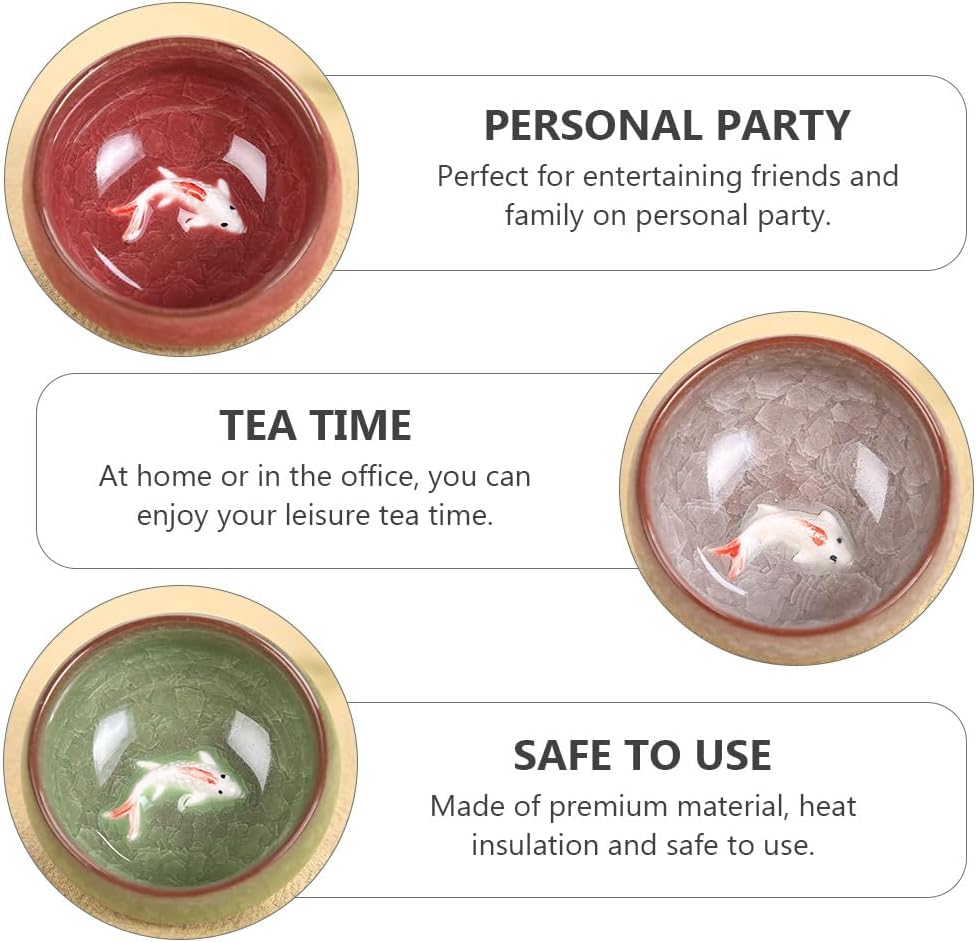 Hemoton Ice Cracked Fish Mini Tea Cup Set of 6 Porcelain Small Cups for Chinese Tea Ceremony Asian Kung Fu Matcha Coffee and Wine Tableware for Home and Party