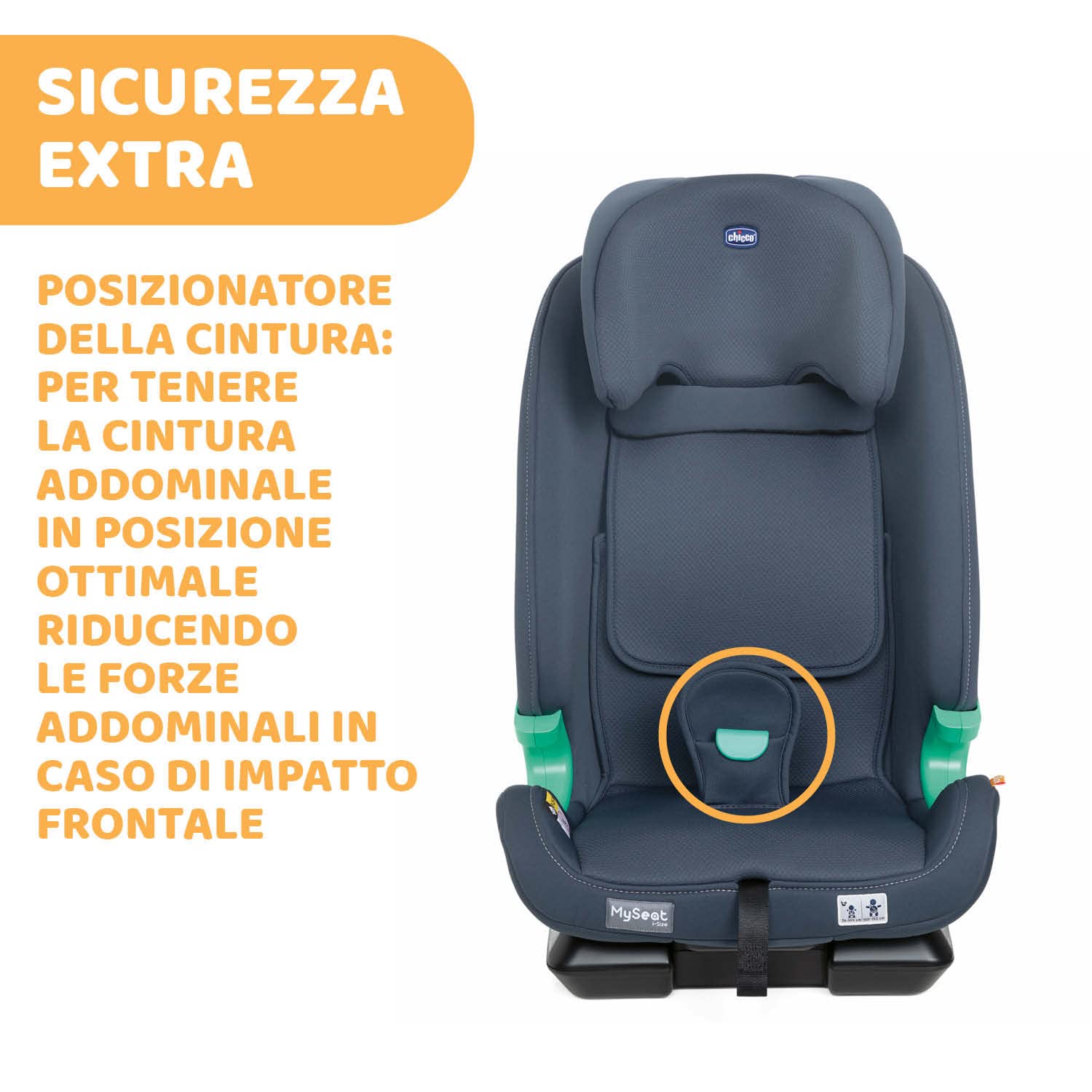 Chicco MySeat Seggiolino Auto I-Size, Sistema Isofix e Top Tether, Cinture Integrate Reclinabile, Regolabile in Altezza, Omologato ECE R 129/03, I Size, 76-150 cm, 15 Mesi, Blu