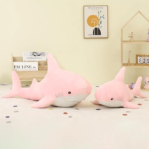 Miniatura 6 de MorisMos Almohada gigante de tiburón, juguete de tiburón de felpa, animal de peluche grande, rosa, 32 pulgadas