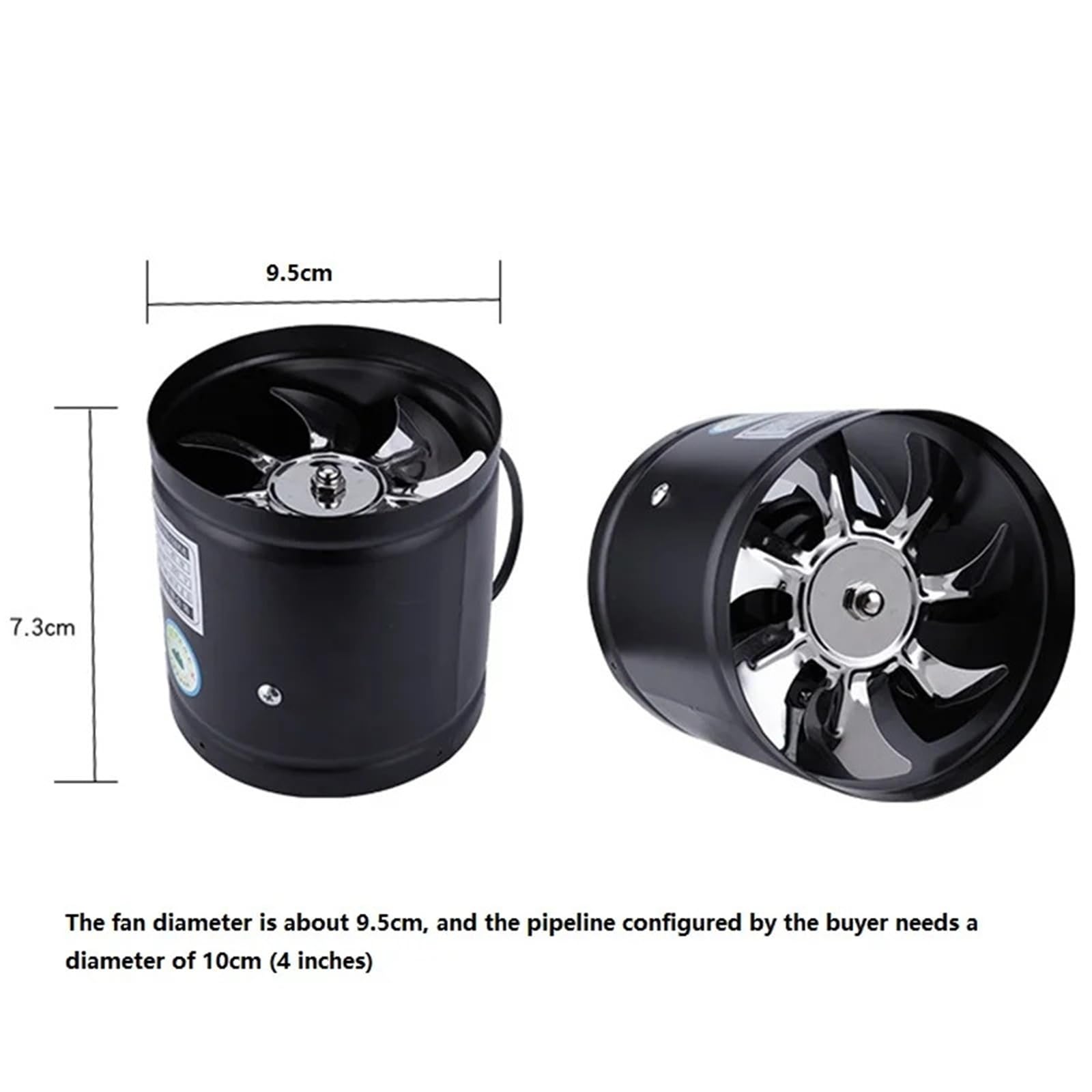 Ventilatore da 4 pollici for cucina domestica, ventilatore di scarico for tubi in metallo, mini estrattore, parete for bagno e WC, condotto,Ultra silenzioso