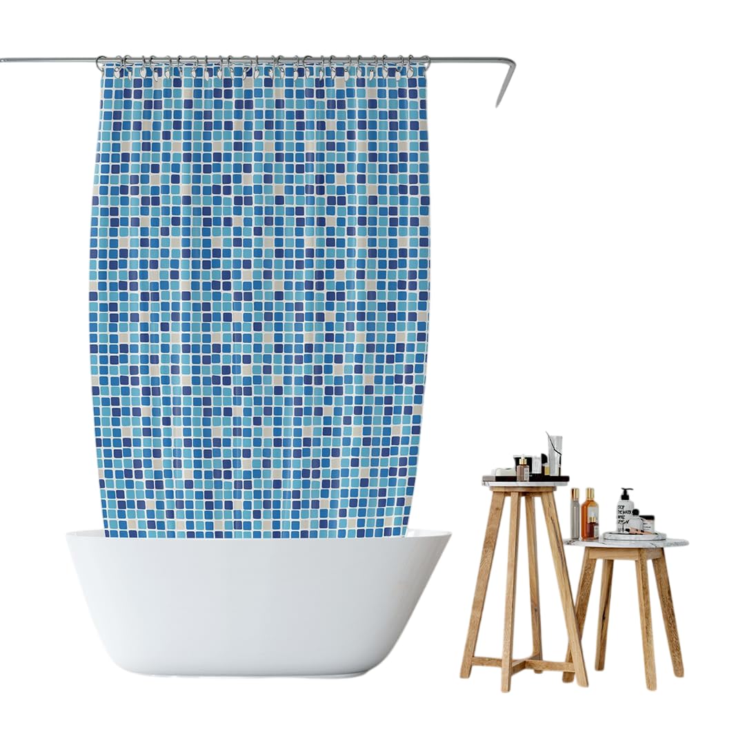 PEVA Shower Curtains For Bathroom – Mosaic Design Plastic Curtain With FREE 12 Hooks for Washroom Partition, Shower Screen, Glass Door & Outdoor Balcony, Waterproof, Size 70x72 inches