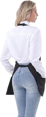 Miniatura 6 de Delantales de chef para mujer con 3 bolsillos, delantal de trabajo de cocina para cocinar, delantal corto de algodón para barbacoa con cinturón