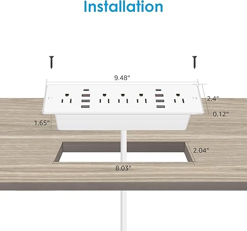 Miniatura 3 de HHSOET Enchufe plano de regleta de alimentación empotrada 13 en 1, toma de escritorio de carga rápida con USB, toma de corriente empotrada para