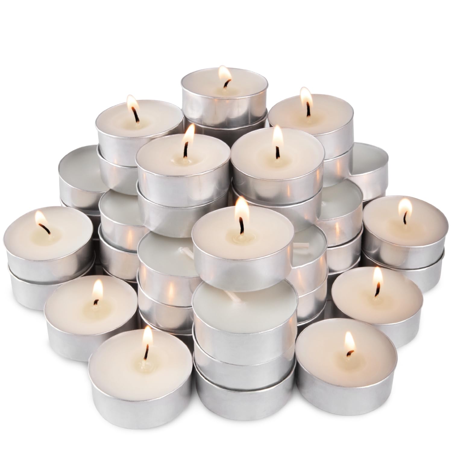 LIVEN 50 Pack,4 Hour Long time Burning,Unscented Tea Lights Candles,White, Smokeless, Dripless,for Weddings, Home, Pool,Shabbat — image 1
