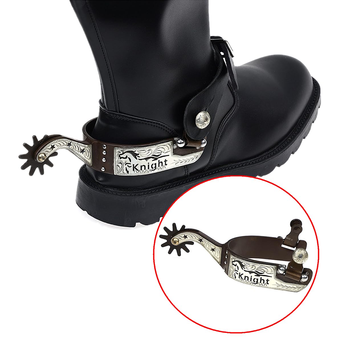 UNISTRENGH 1Pair Bronze Western Cowboy Spurs with Hand-Carved Germany Silver Decoration Board for Men (Bronze)