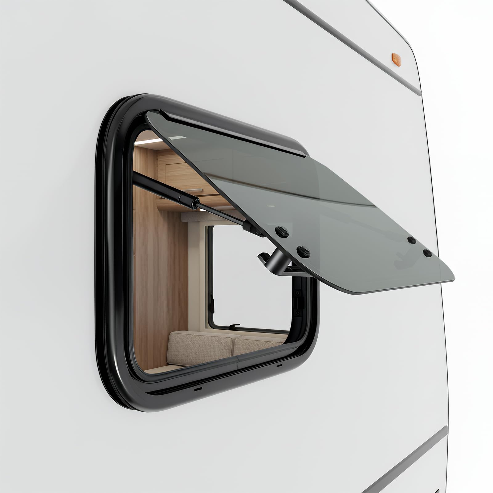 Fenêtre de camping-car - 50 x 35 cm - Ouverture à 85° - Fenêtre latérale avec moustiquaire et store - Verre trempé pour caravane, caravane, camping-car et véhicules de conversion