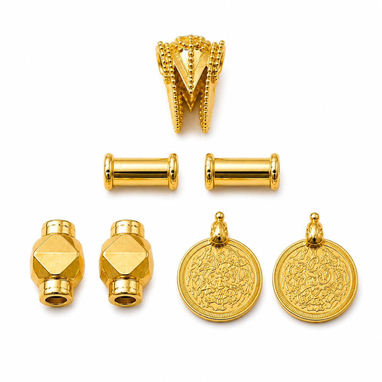 Golden Glow Thoppai O set Gold Plated Mangalsutra Jewelry Components Set | 1 Pendant Cap, 2 Spacer Tubes, 2 Faceted Beads & 2 Coin Charms | Mangalsutra-image-21