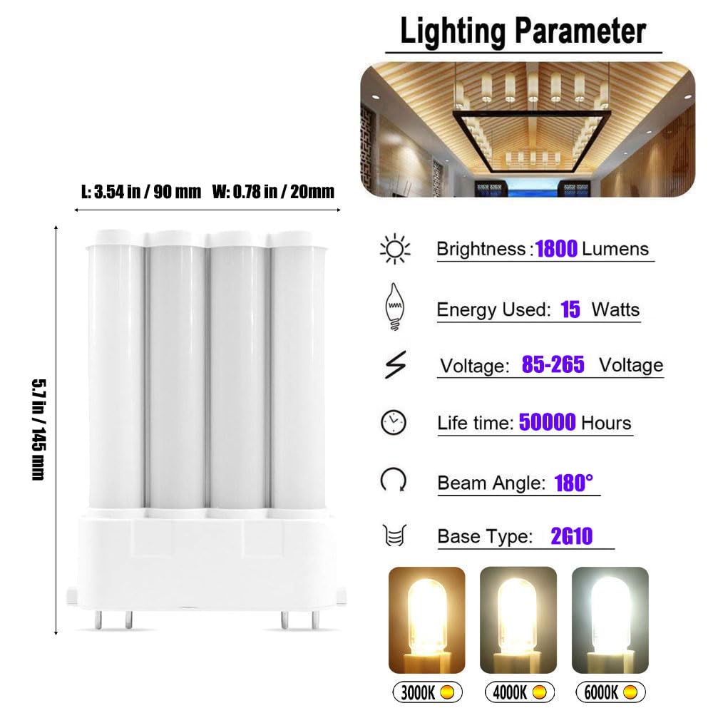 LED 2G10 GX10 15 W LED-Energiesparlampe, 4-poliger Sockel, 15 W, 1800 lm, gleichwertiger Ersatz für 150 W Halogenlampe, SMD 2835 (6 Stück)