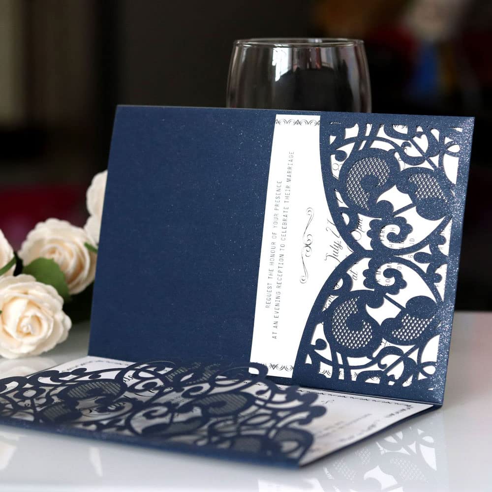 Delikatna romantyczna karta z zaproszeniem na przy Koperty - 50 sztuk zaproszeń czystych - personalizowane zaproszenia papierowe na przyjęcie zaręczynowe lub eleganckie zaproszenia(Blu,Blank)