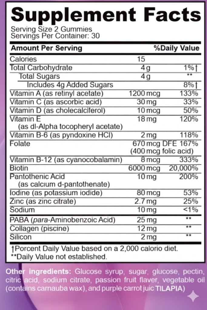 ZENV Hair Skin & Nails Gummies, Beauty Supplement with Biotin, Vitamin A & Pantothenic Acid, Passion Fruit Flavor, Plant-Based Formula, 60 Count - Image 8