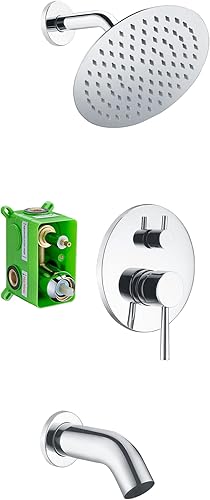 Miniatura 15 de sumerain Grifo de bañera y ducha con válvula incorporada, grifo de ducha de níquel cepillado con caño de bañera, cabezal de ducha de lluvia de 8