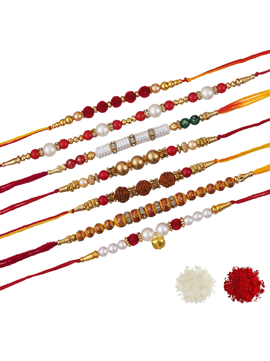 eCraftIndia Multicolor Set of 7 Rudraksha, Beads, Pearls, Diamonds Designer Rakhis with Roli Chawal Pack - Rakhis for Brothers (B0C6PX7KQ3) Amazon Price History, Amazon Price Tracker