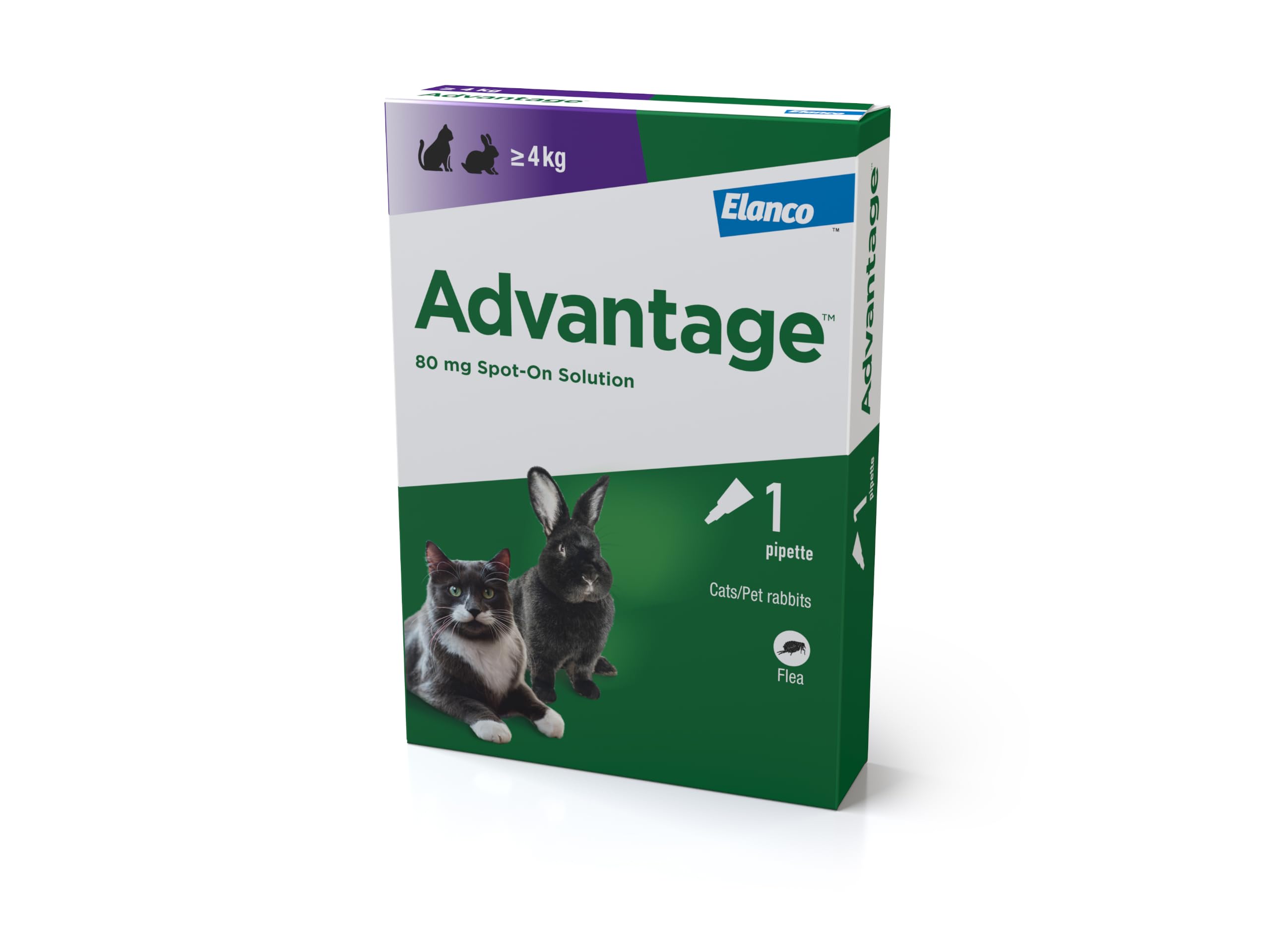 Advantage Spot On Flea Treatment For Large Cats and Rabbits Over 4kg (1 pipette, 80mg), Kills Fleas Within 24 Hours, Prevents Further Infestation For Up To Four Weeks in Cats