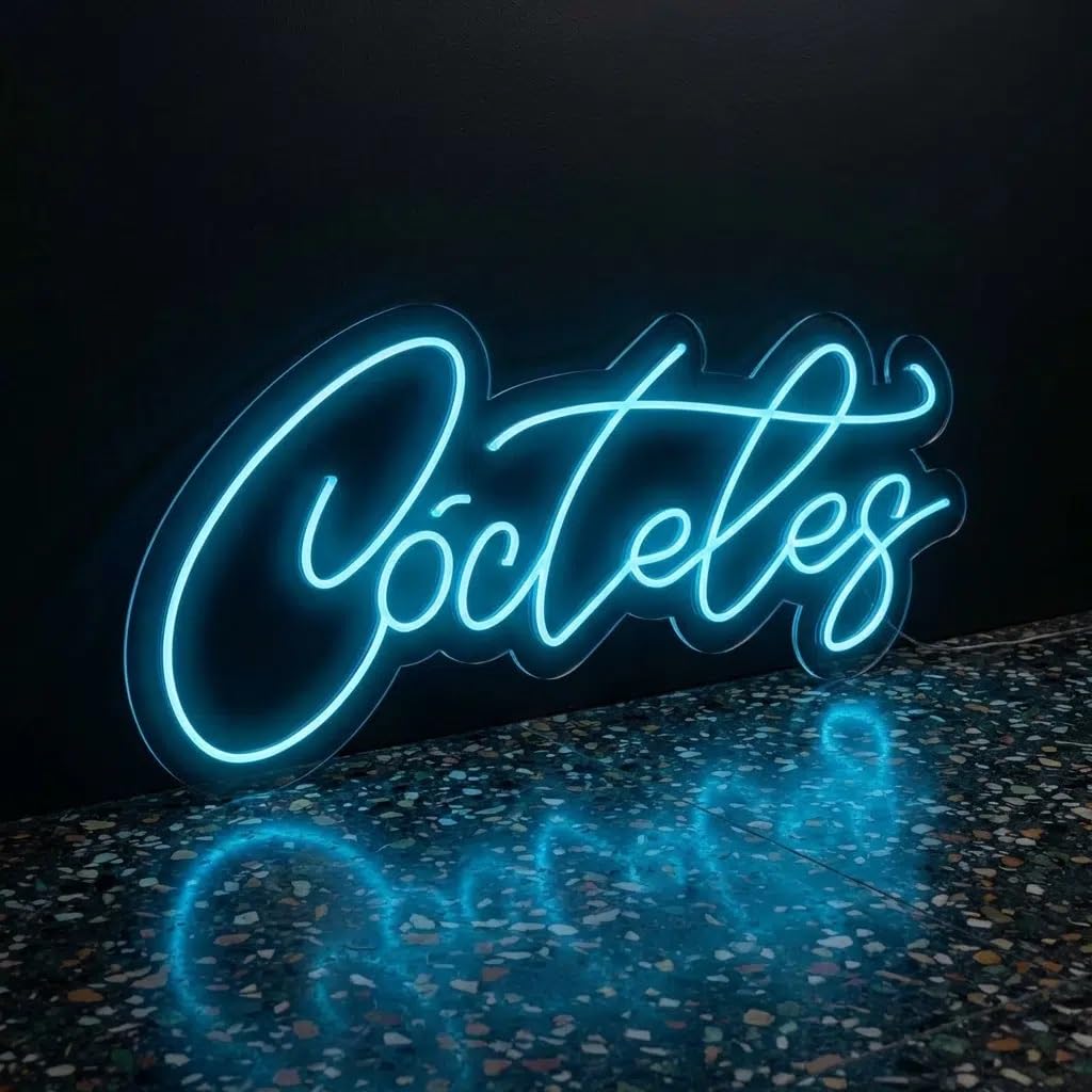 Letrero CARTEL COCTEL boda LED NEON Escaparate, Decoración de Pared en Metacrilato, Luz Brillante, aproximadamente 70cm aproximadamente alimentación 12v