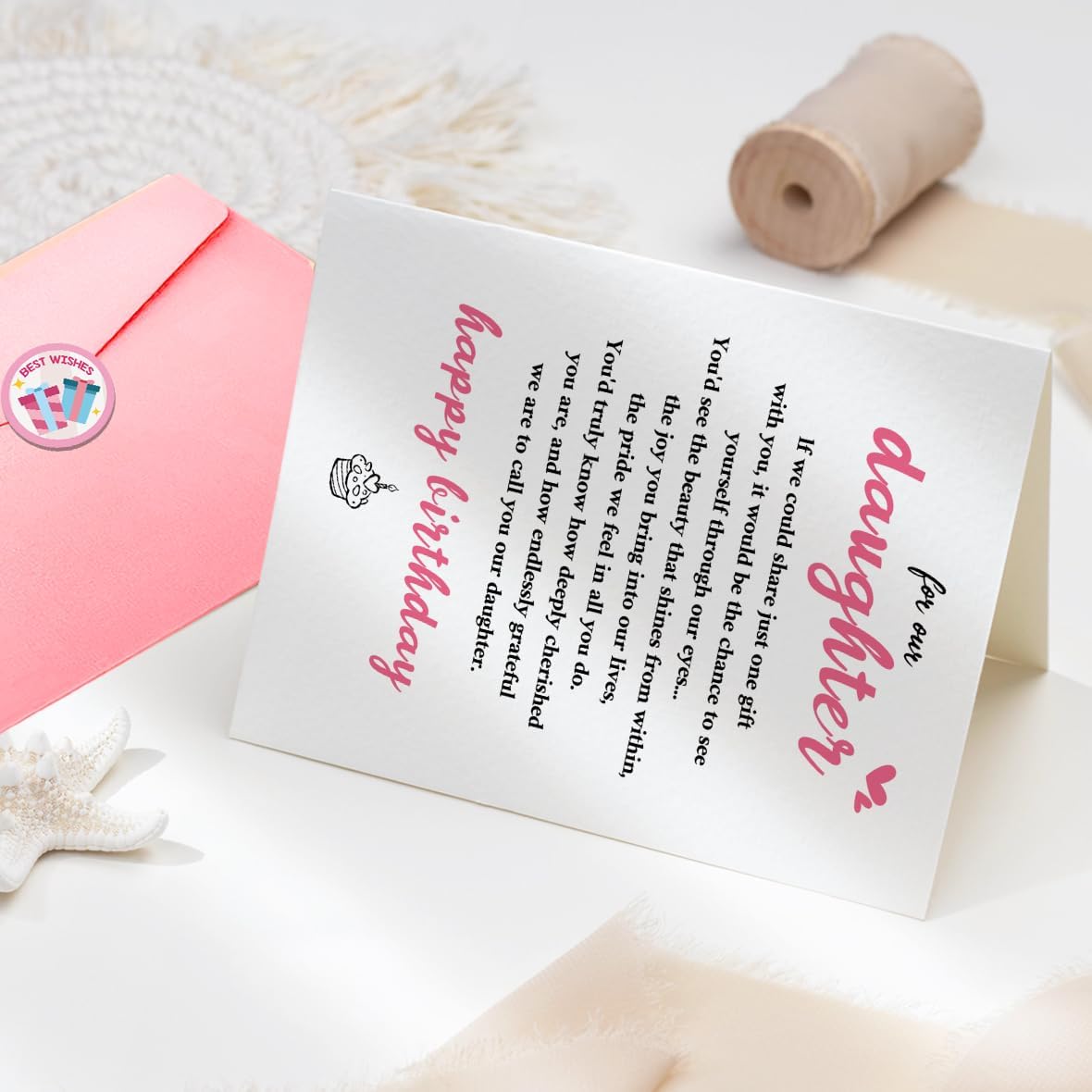 Daughter Birthday Card from Mom and Dad with Pink Envelope - Heartfelt Birthday Greeting Card for Daughter - 7.1x5.3 Inch Premium Quality Card, Double- Sided Design - Image 5