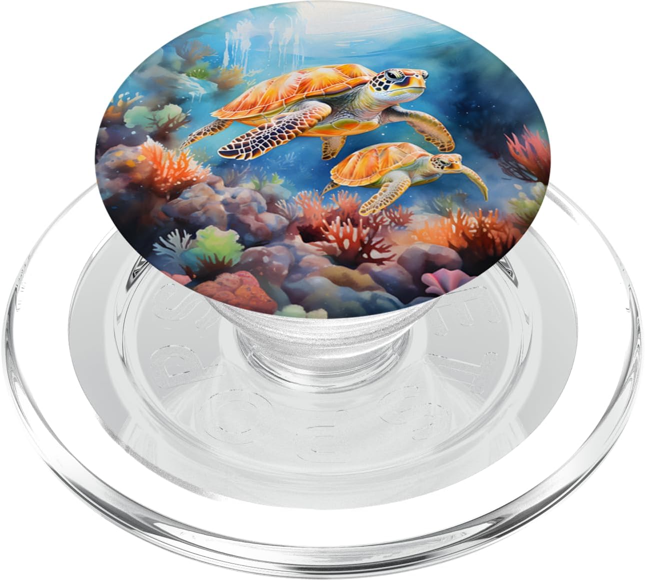 Mom and Baby Sea Turtle Swimming in Coral Watercolor PopSockets MagSafe PopGrip for iPhone