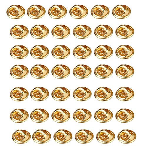 ISKYBOB 100 Pièces Embrayage Papillon en Laiton, Revers Broches Vierges Attaches Insigne en Métal Remplacement, Doré, Diamètre de 0.43 Pouces Cover