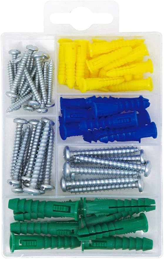 70 Pcs Screws and Wall Plugs, Plasterboard Masonry Ribbed Wall Plugs