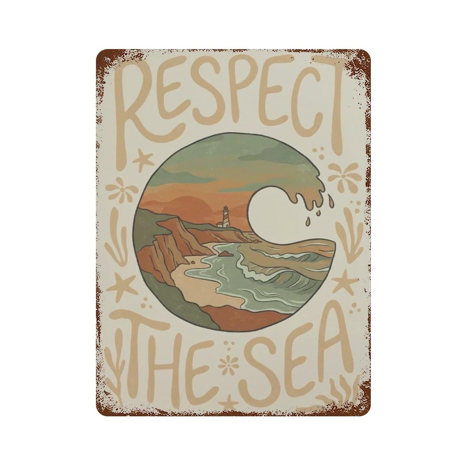 xiaoxiaoshen Respect The Sea Coastal Surf Typography Beach Wall Decor Art Metal Tin Poster Modern Home Decor Art Home Bar Shop Decorations Vintage Sign 40x30cm
