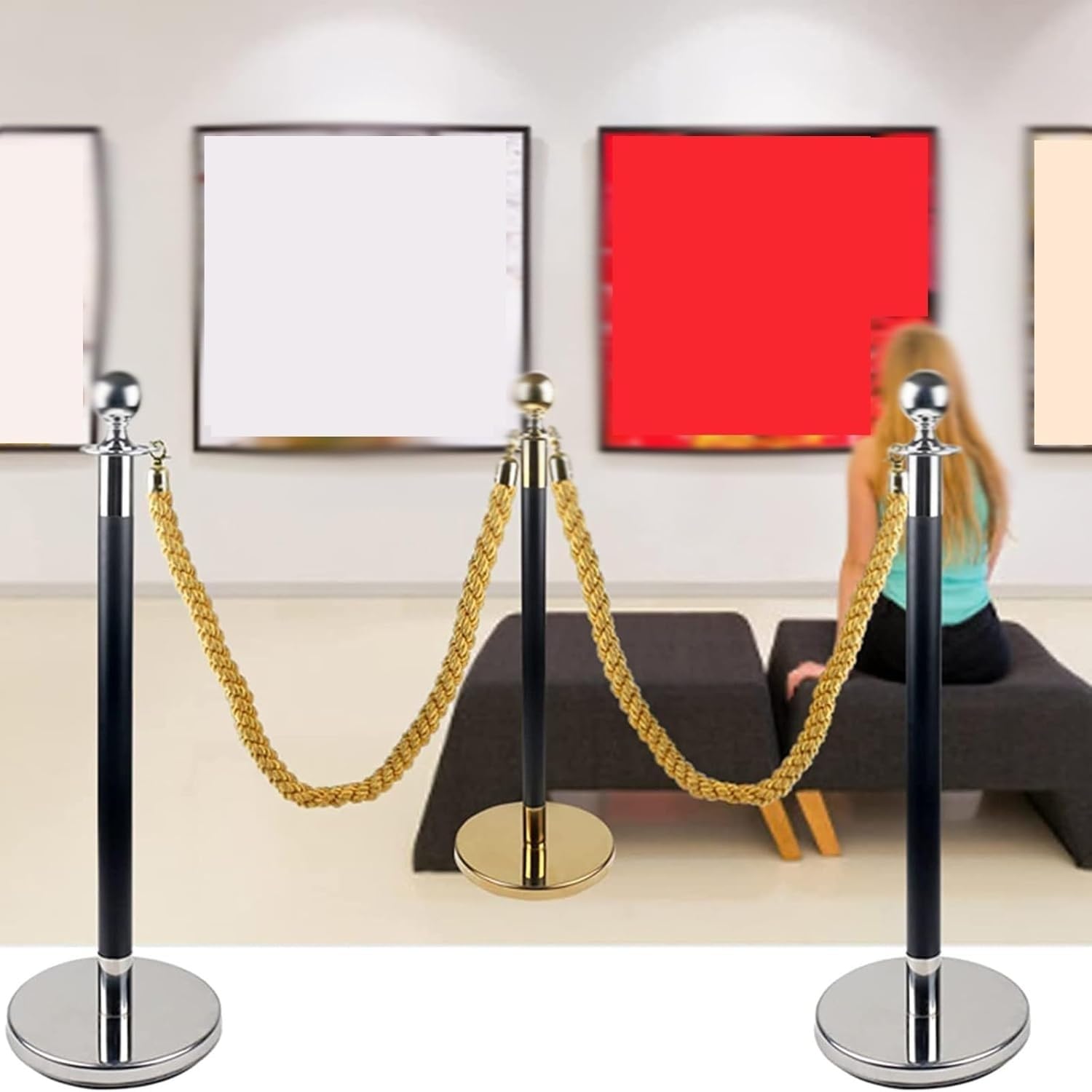 1,5 m skręcona żółta lina oddzielająca kolejkę z haczykami ze stali nierdzewnej liny do kontroli tłumu 1 szt.(Gold Hook,300cm/9.8ft/118inch)