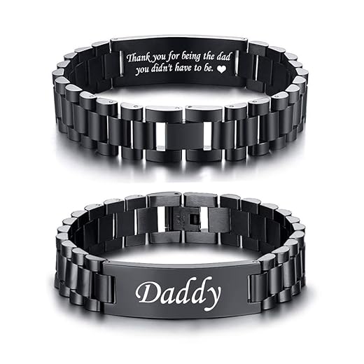 VNOX Personalized Engraved Dad Jewelry Gifts for Dad Daddy Father Form Daughter Son for Father Day Birthday Day Masculine Stainless Steel Link Bracelet