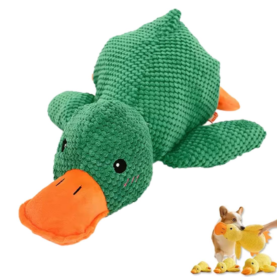 heofonm Calming Duck Toy for Dogs, Quacking Yellow Calming Duck Dog Toy, Soft Stuffed Interactive Plush for Puppies and Senior Keep Busy (Green,S(25 * 22cm))