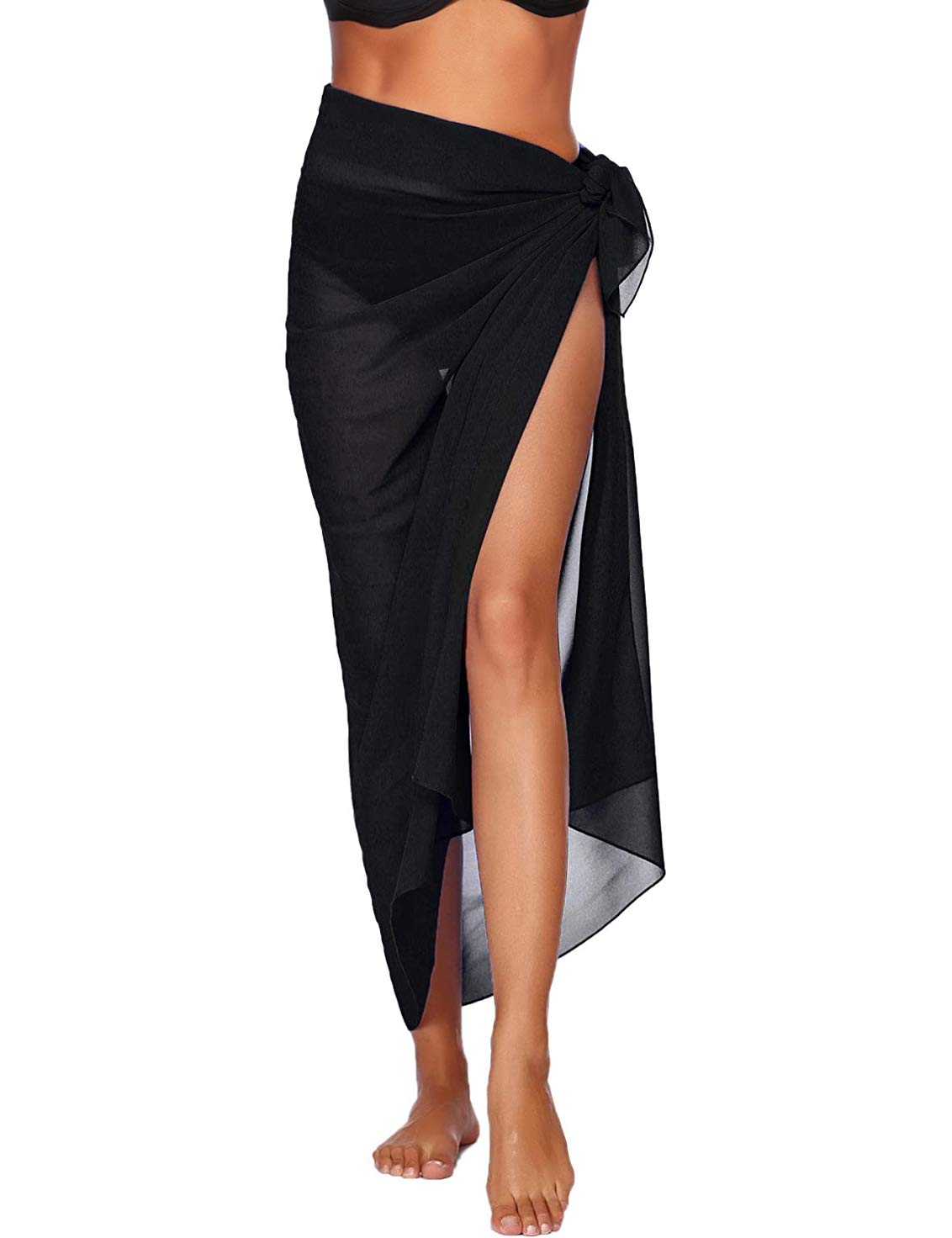 Madam Uniq Mujer Beach Sarong Wraps Bikini falda gasa atado traje de baño cubrir arriba - negro - Talla Única