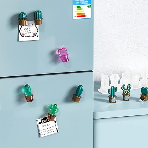 Miniatura 7 de Rolin Roly Molde epoxi de resina para cactus con 10 imanes, moldes decorativos de silicona para refrigerador, mini accesorios, molde de nevera para