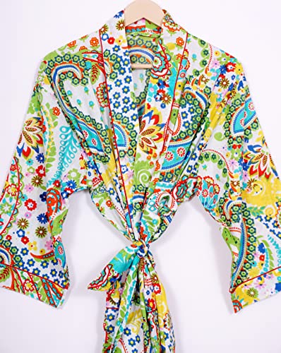 Image of Pure 100% Cotton Robe For Womens Bathrobe Dressing Gown Long sleepwear Free Size Kimono