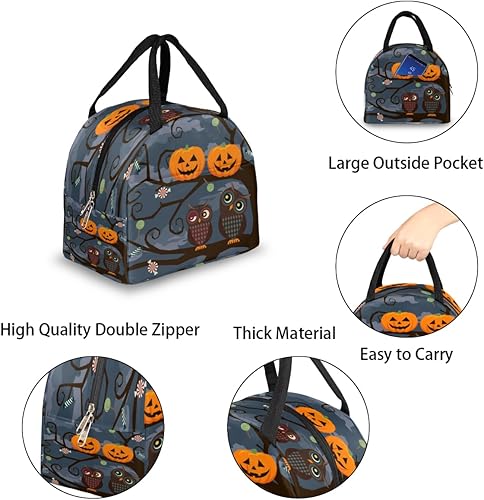 Miniatura 4 de Lonchera térmica reutilizable con diseño de búho de Halloween y calabaza para mujeres y adultos, lonchera de alta capacidad, contenedor pequeño a