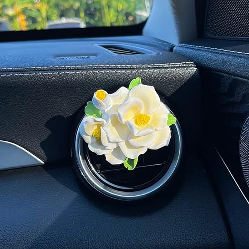 ミニカーエアベントクリップ、アロマストーンディフューザー、エアコン装飾クリップ、車用芳香剤、フレグランスディフューザーエアアウトレットクリップ、芳香器車内美的アクセサリー【精油5ml】ピンクオレンジフレッシュカメリア ライトイエロー