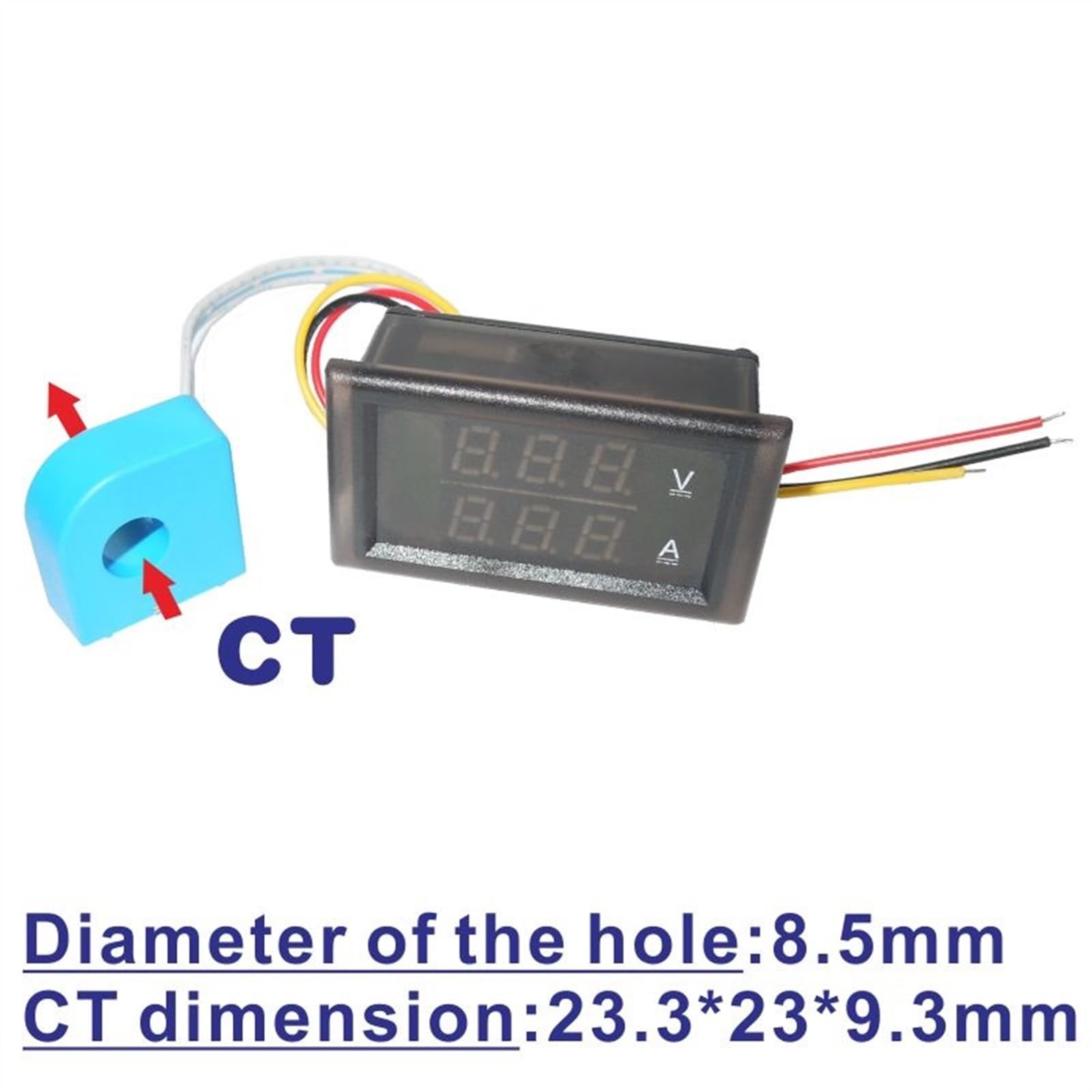 Transformador con Sensor de CC de 0 a 100 V, medidor de Corriente de Voltaje de CC de 20 A, voltímetro Digital LED, amperímetro, medidor de Panel de Voltaje(Red-Blue)