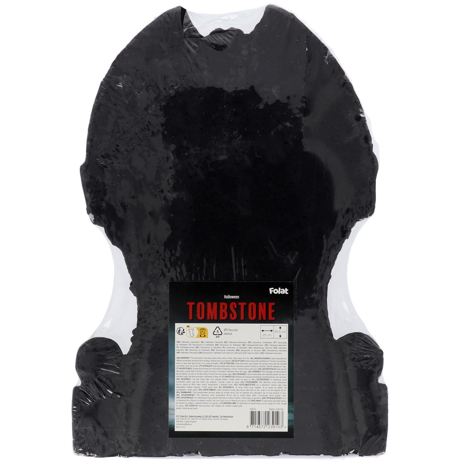 Folat 23910 Dekoracyjny nagrobek "RIP 25 x 36 cm straszny horror dekoracja dekoracja nawiedzony dom i impreza Halloween, czarny