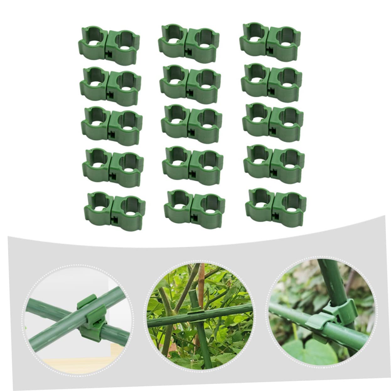 Sosoport 3 Sätze Weinstock Klettern Gitter Rankengestell Pflanzenkletterdraht Pflanzenkletterverbindung Bieger Moosstangen Haken Stake-Clip Blumen-Rattan-Schnalle Plastik Green 50 Stück * 3