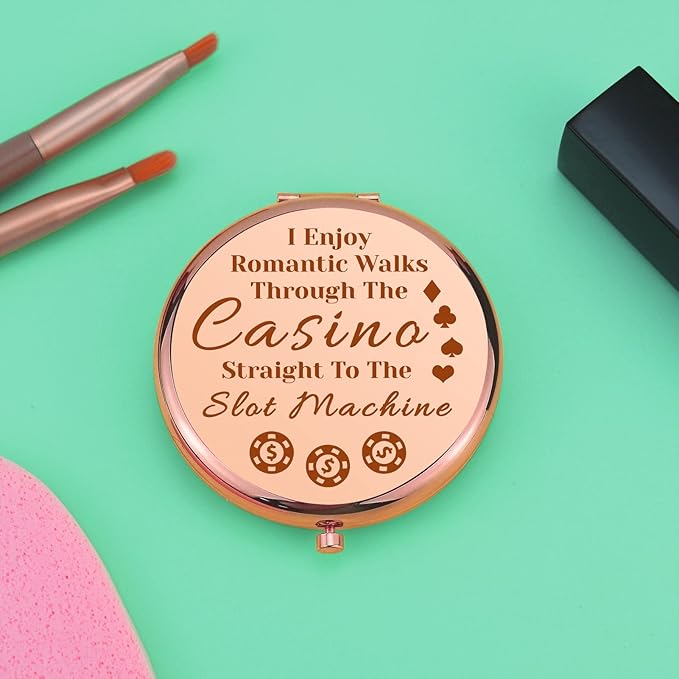 Espejo de maquillaje compacto Mwphuy redondo 6.6 cm acero inoxidable miniatura 2