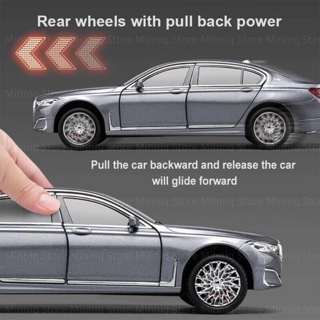 Advisian store Scale 7-Series 760Li Exclusive Alloy Metal Pull Back Die-cast Car with Sound Light Toy for Kids Metal Model Toy Car with Sound and Light (1:24 Scale B-M-W 7-Series 760i-GREY) 2
