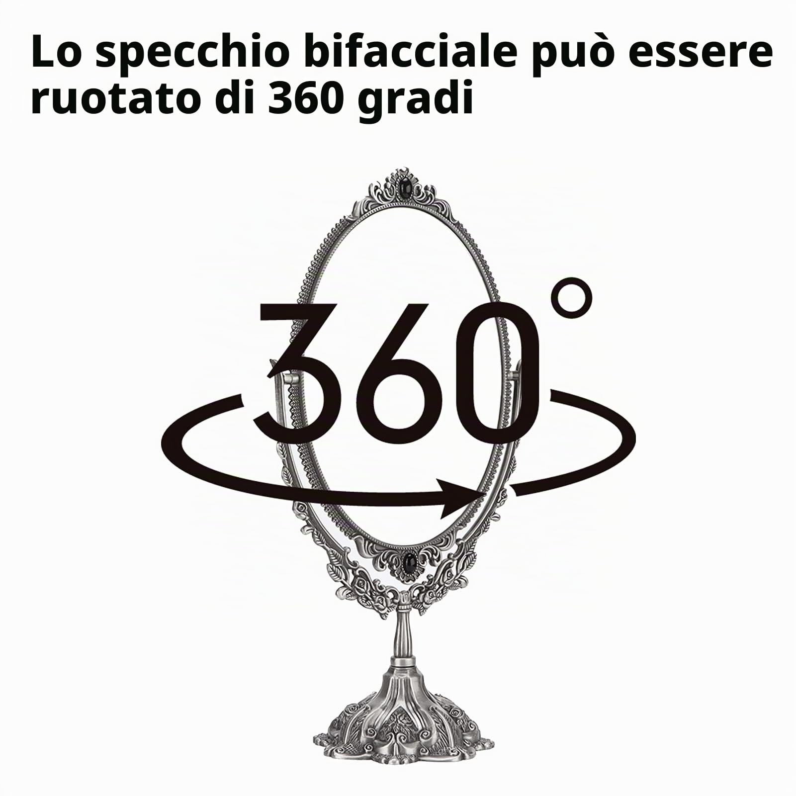 Specchio per il Trucco Specchio Cosmetico Bifacciale Antico Europeo Bifacciale Retro Vintage Bifacciale Pittura per il Viso in Metallo in Lega di Zinco a 360 ° a Mano